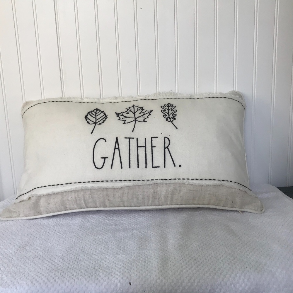 Rae Dunn GATHER Fall Autumn Leaves Linen Blend Pillow